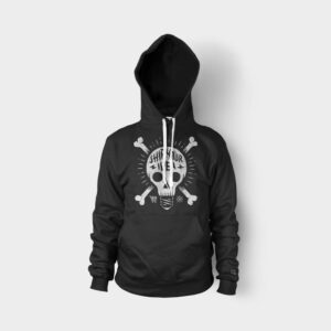 Black hoodie with skull on the front