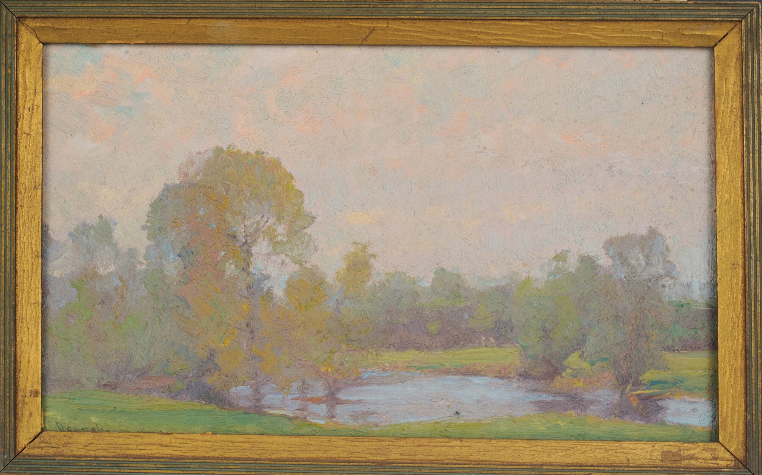 Landscape painting of trees and pond, Vonnoh, R. 1913.