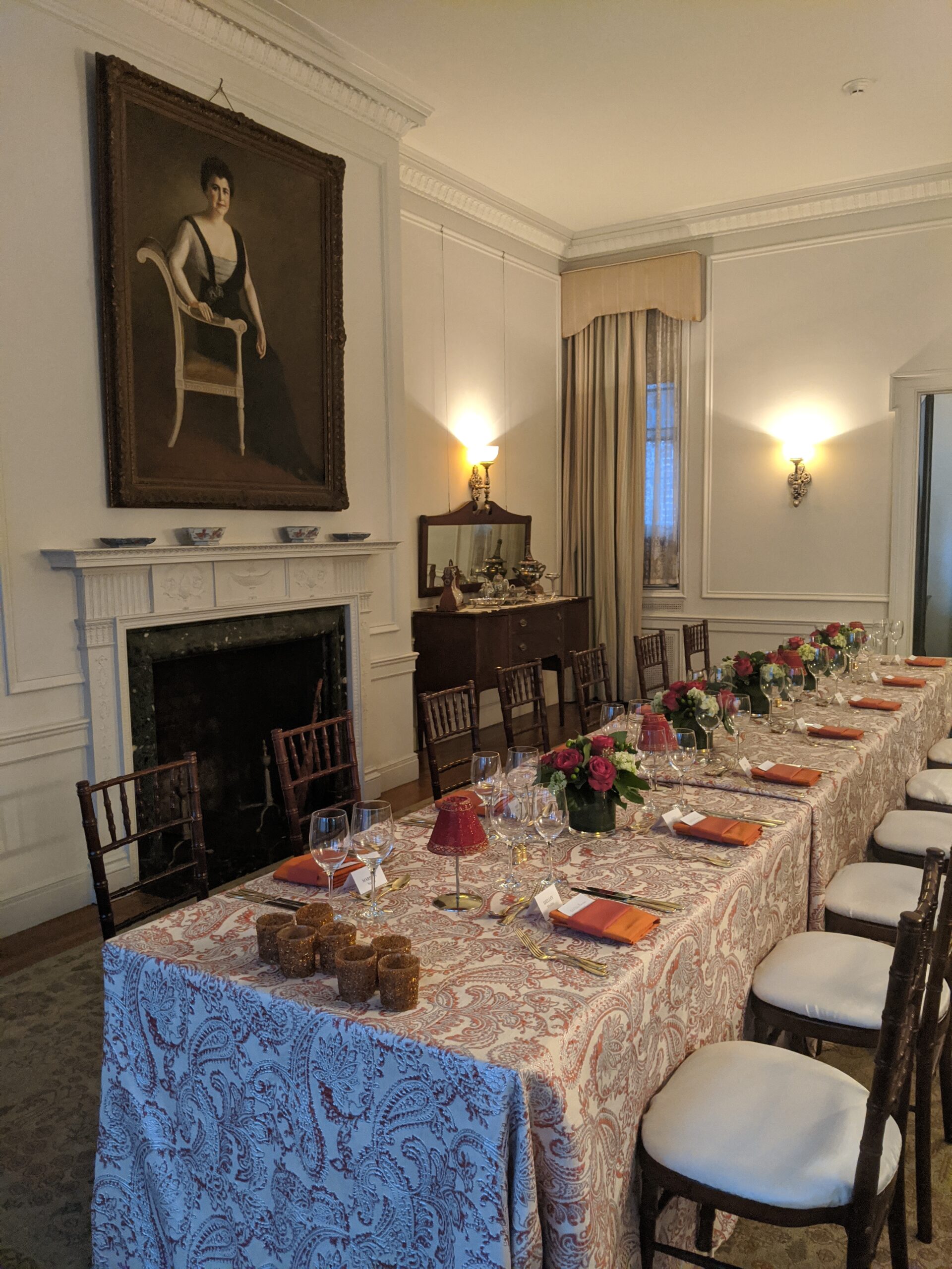 Long table in the dining room
